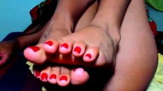 Js - Ebony Colombian Showing Her Feet And Cumming