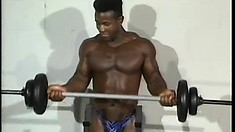 Black hunk lifts some weights and then drives his huge dick to orgasm