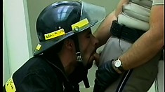 The policeman and the fireman are desperate to taste each other