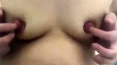 Mature playing with extreme big nipples