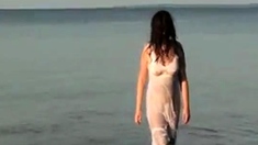My Pantyhose Girlfriend See Through on the Beach